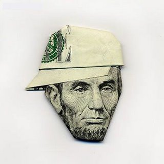 Abe's cap - money folded