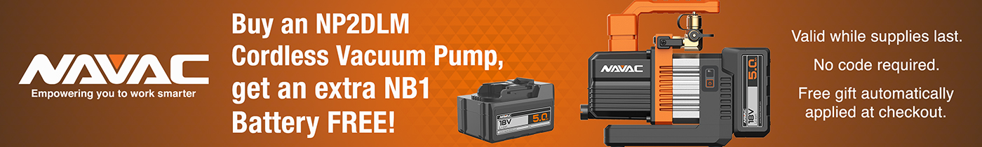 Get a FREE NAVAC NB1 18V Li-Ion Battery when you buy a NAVAC NP2DLM BreakFree Cordless Vacuum Pump at TruTech Tools